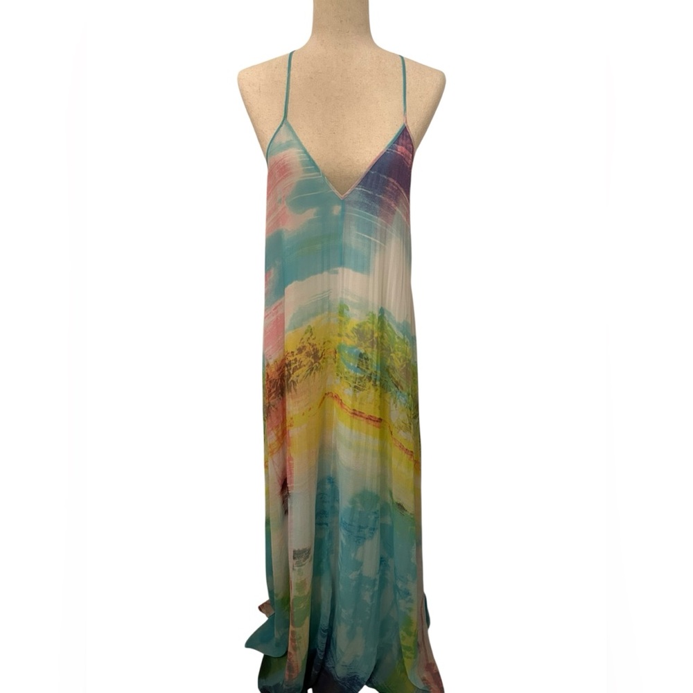 VICTORIA’S SECRET Watercolor Knife Pleated Maxi Dress Sz L Tropical‎ Flowy